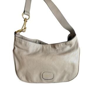DKNY Leather Curved Bottom Shoulder Bag Taupe